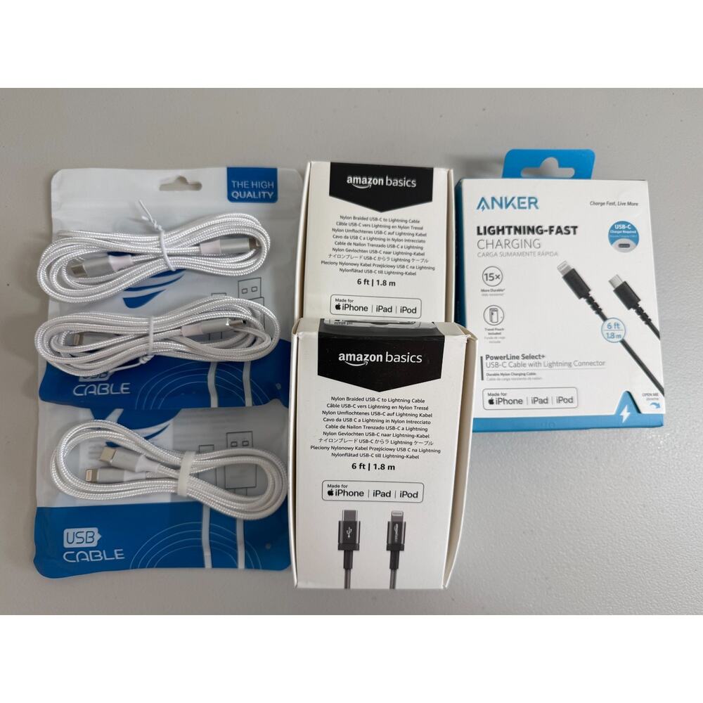 Lot of 6 USB-C to Apple-Lightning Braided Charging Cable 6FT & 3.5FT iPhone iPad